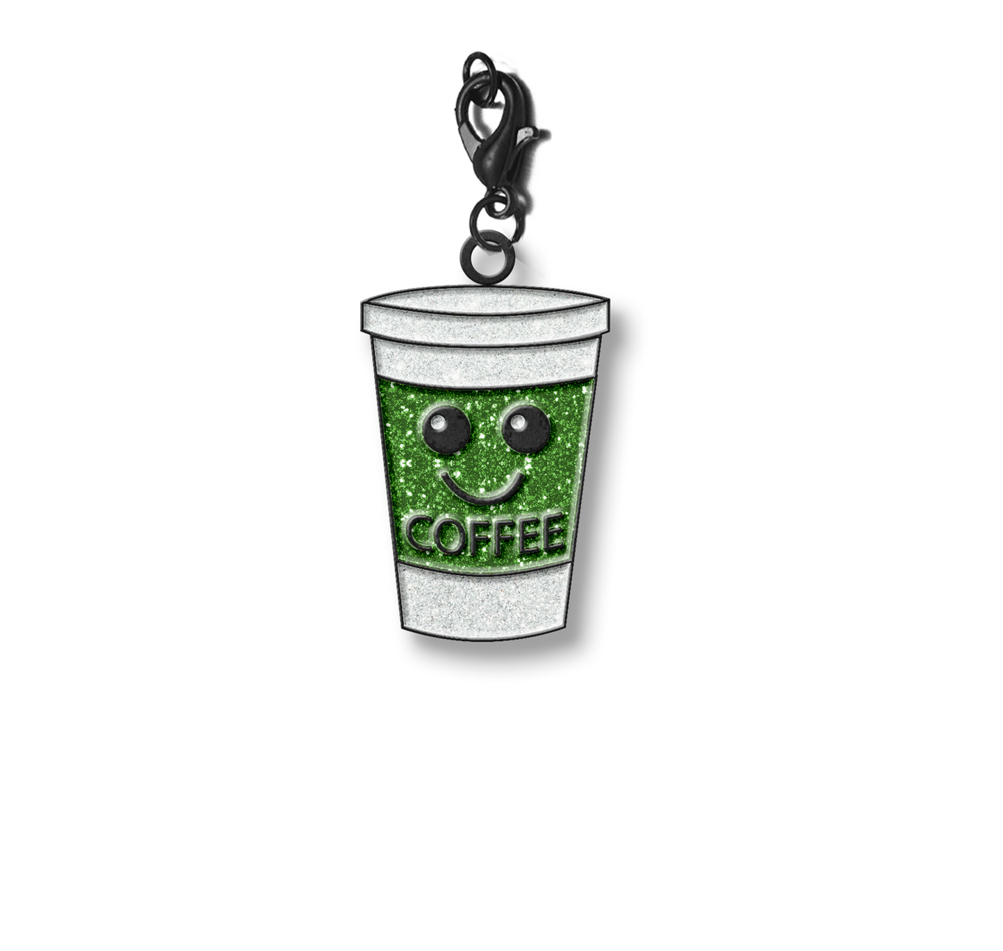 Coffee Cup Glitter Green and White Charm