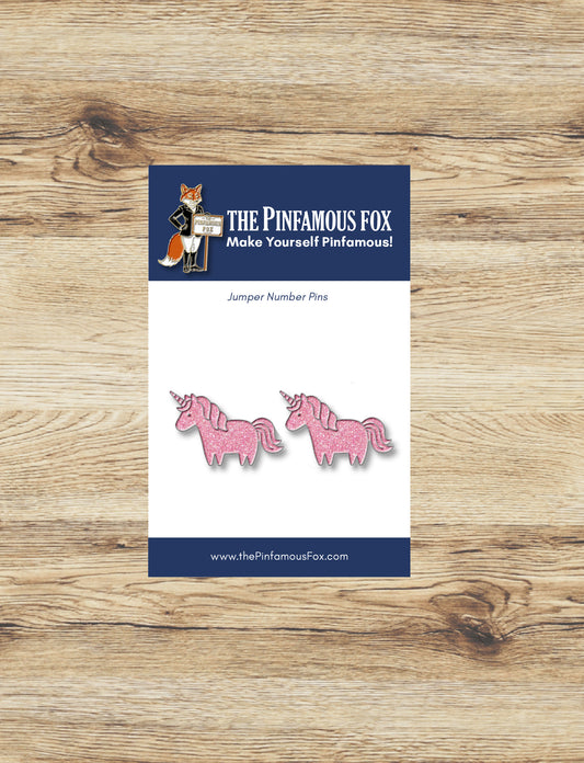 Pink Glitter Unicorn Pony Horse Number Pin Set
