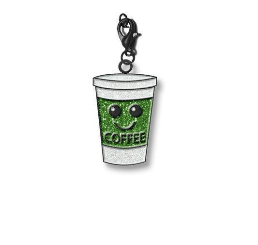 Coffee Cup Glitter Green and White Charm