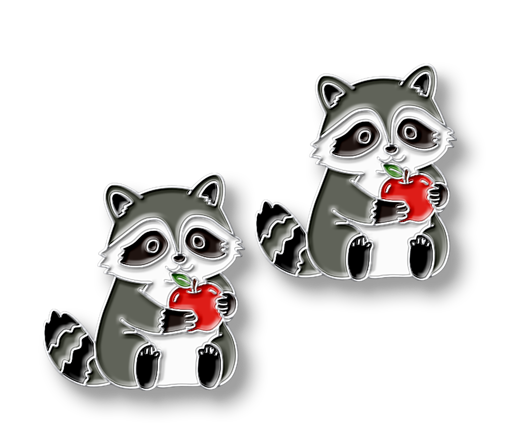 Raccoon Holding Apple Pin Set
