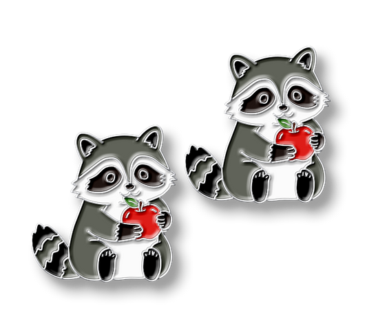 Raccoon Holding Apple Pin Set