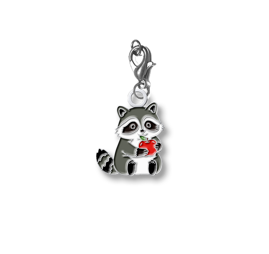 Raccoon Holding An Apple Charm