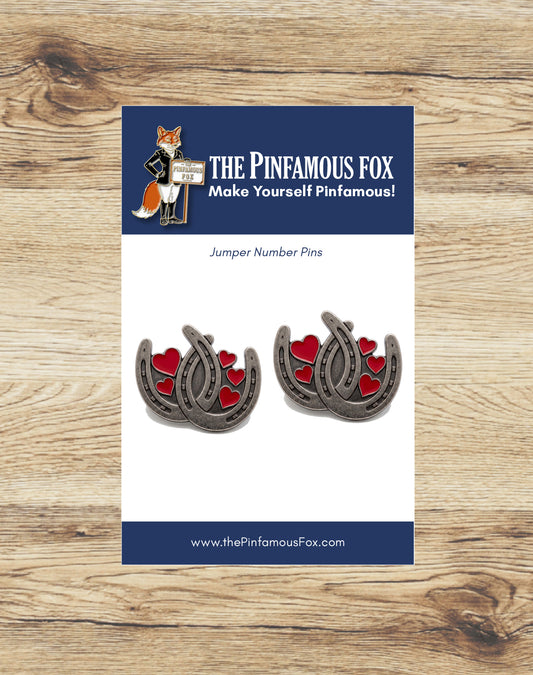 Horse Shoes with Hearts Jumper Number Pin Set