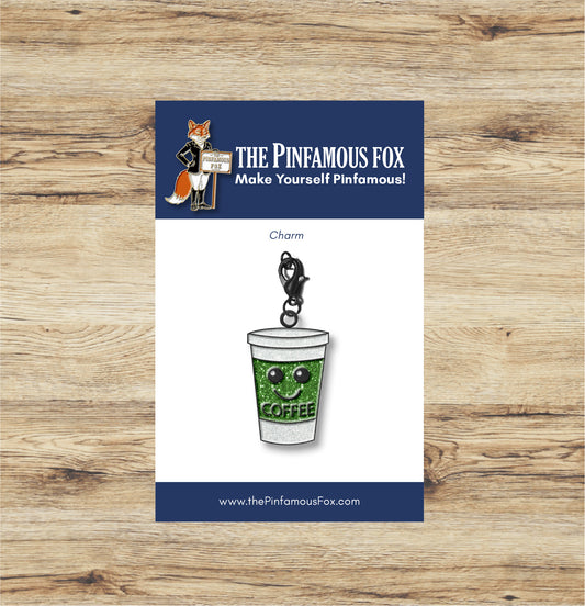 Coffee Cup Glitter Green and White Charm