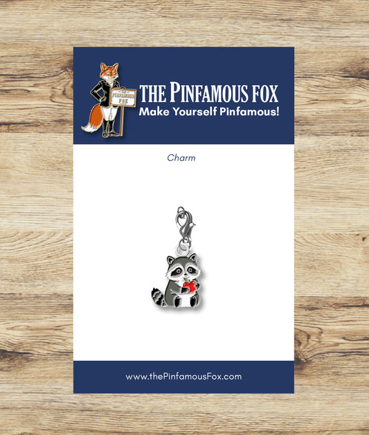 Raccoon Holding An Apple Charm